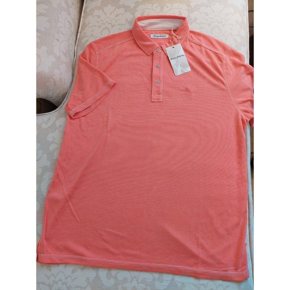 Tommy Bahama Men's Logo Polo Shirt Knit Tencel Blend Melon Size Large - New! - Picture 3 of 11